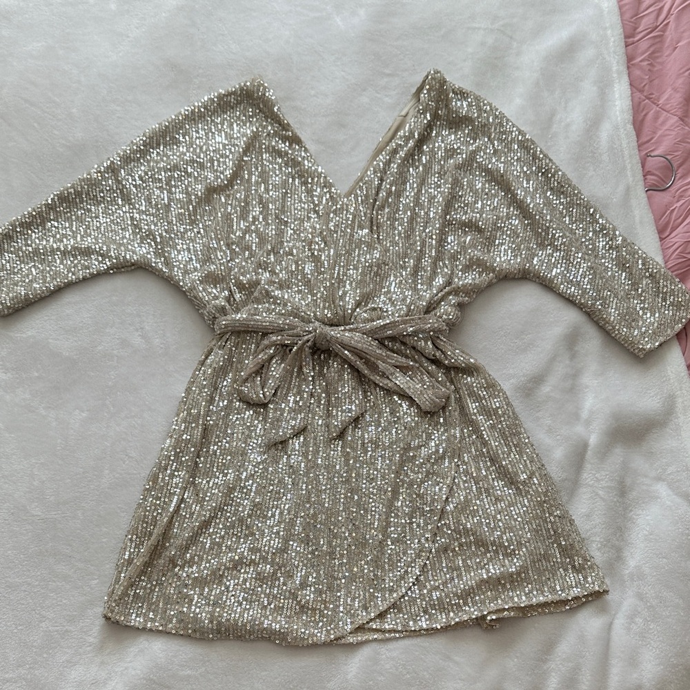 Gold Sequin Wrap Dress